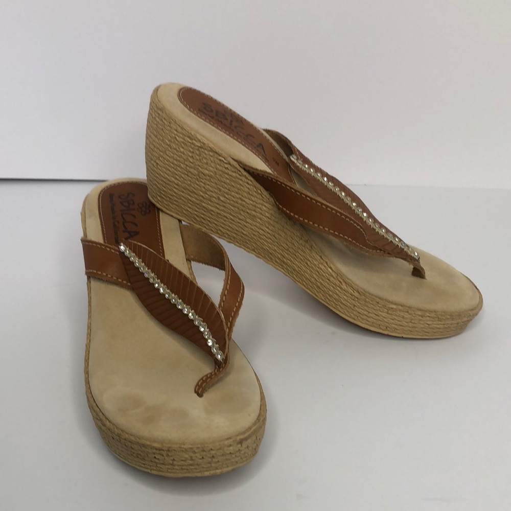 Sbicca Rhinestone Leaf Wedge Sandals Handmade in California